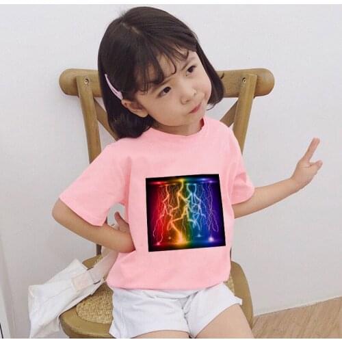 New Kids T Shirt For Boy Casual Girl Clothes Fashion Short Sleeve Boys T Shirts Cute Spoof Family Lightning Pattern Girls Tshirt