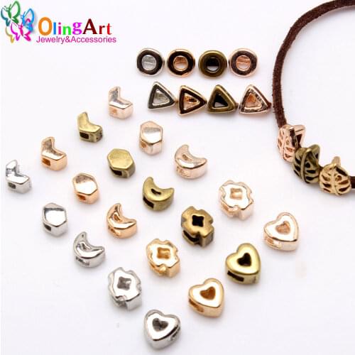 Olingart 20pcs Hole 3*2MM Charms cross heart shape Slider Beads Tibetan Silver color Finding Jewelry Making DIY Handmade