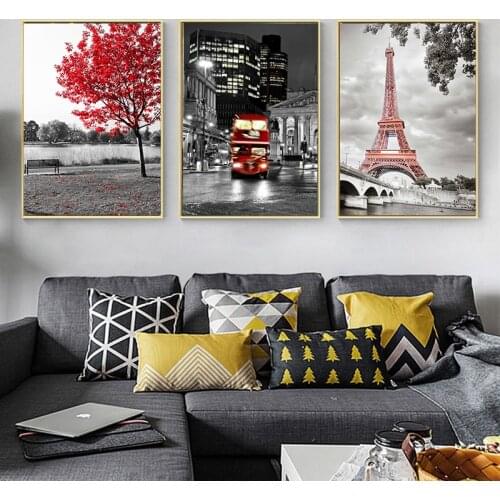 3Plane Red Tree Tower Posters and Prints Canvas Painting Nordic Style Posters and Prints Wall Art Picture for Living Room Decor