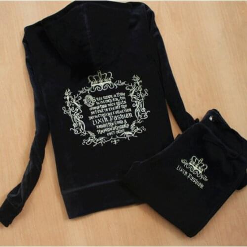 Plus Size S-XXXL Spring Women Tracksuits 10 Colors Crowne Pattern Embroidery Velvet Suit Womens Clothing moleton feminino