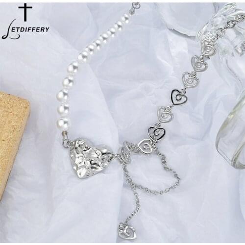 Letdiffery Luxury Heart Pendant Necklace Vintage Pearl Necklaces Special Chain Stainless Steel Jewelry for Women Wedding Gifts