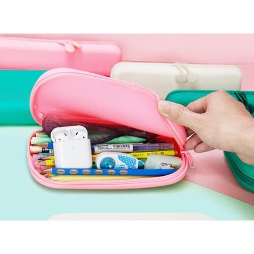 Silicone Solid Color Soft Pencil Case Creative Large Capacity Stationery Bag