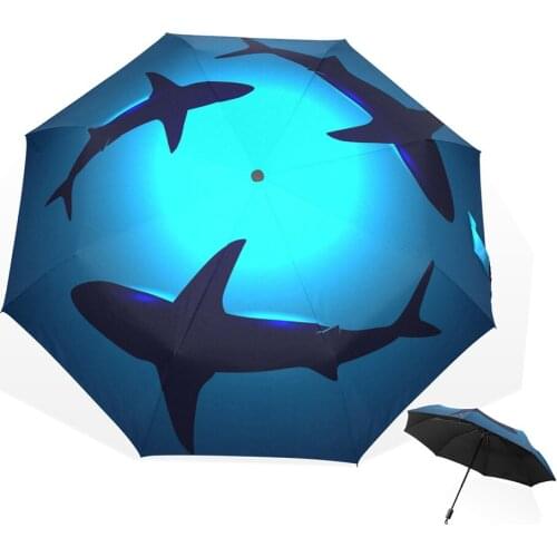 Three Folding Sunny and Rainy Umbrella Sunscreen Sea Whale Umbrella For Woman with Black Coating Dropshipping