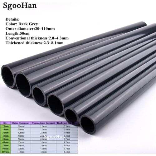 Thickened O.D 20~160mm UPVC Dark Grey Pipe Aquarium Fish Tank Tube Hydroponic Planting Frame DIY Experimental Pipe 0.5M Long