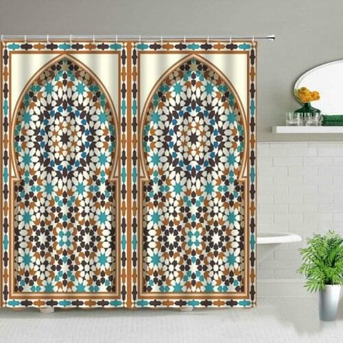 Waterproof Fabric Shower Curtain Moroccan Antique Door Printing Bath Screen Old Wooden Door Bathroom Curtain with Hook