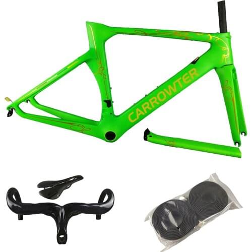 Green Color T1100 Glossy Concept Frame Carbon Road Bike Frames Bicycle Frameset + Handlebar + Saddle C64 V3Rs Frame