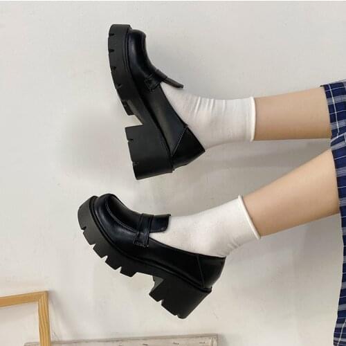 Women Oxford Shoes High Heels Platform Shoes Round Toe Slip on Boat shoes Women Pumps Lolita Shoes Girls Thick Sole Loafer 9134N