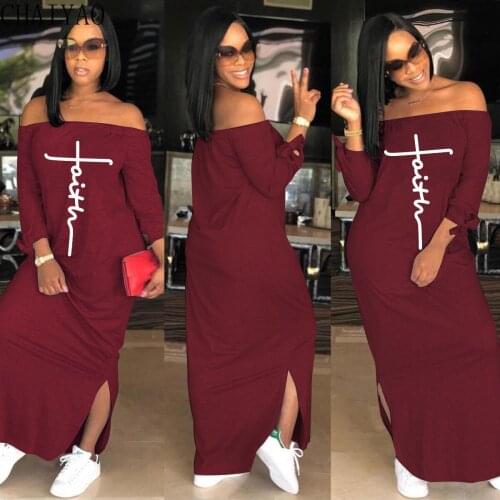 Wholesale Items Plus Size Summer Women Fashion Casual Loose Printed Solid Color One-way Neck Dress with Slits on Both Sides