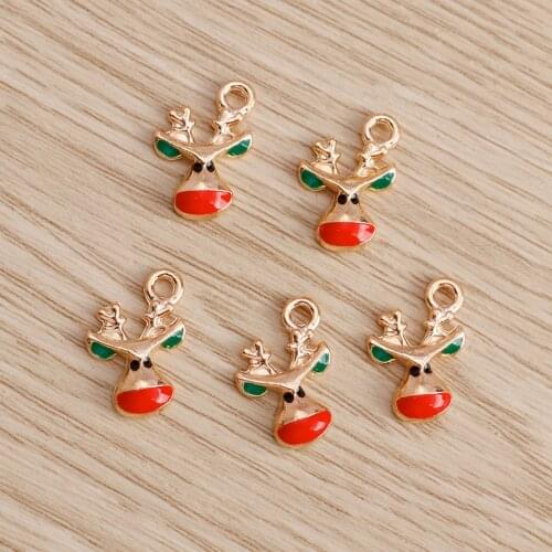 10pcs 11*17mm Enamel Christmas Elk Charms for Necklaces Pendants Earrings Accessories DIY Cartoon Deer Charms Jewelry Crafting