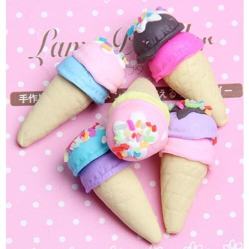 100pcs/lot 3D resin ice cream cone crafts for key ring earrings pendant headwear phone decorates DIY accessories