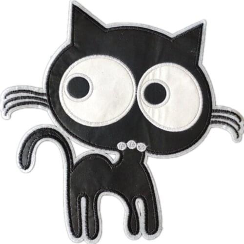 23CM Cat Black PU Patches for clothing Fabric Strange things Embroidery Patch Clothes Stickers Christmas gift Large Biker Badge