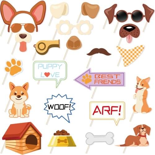 25pcs/set Puppy Love Pet Dogs Pows Theme Photo Booth Props Happy Birthday Party Photobooth Props of Party Supplies