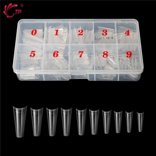 500pcs Box 10 Size False Nail Art Tips French Coffin Tips Natural Transparent Acrylic UV Gel False Nails For Nail Extension