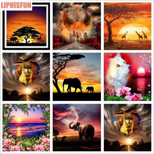 5D DIY Diamond Embroidery Diamond Painting Full Square/Round Resin Cross Stitch Home Decor Sunset Elephant wolf Giraffe