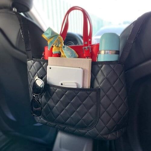 Car Seat Back Storage Bag Handbag Holding Net Rear Armrest Box Hanging Bag Leather Car Net Pocket