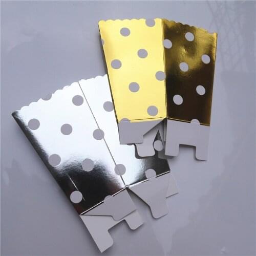 Shiny Metallic Gold and Silver 24pcs Popcorn Boxes Wedding Party Supplies Baby Shower Decor Favor Candy Treat Boxes