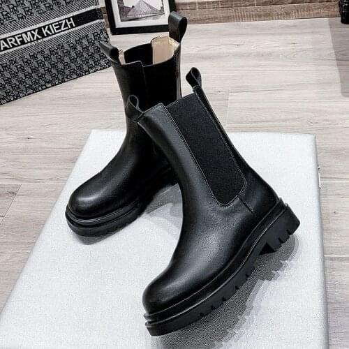 Chunky Boots Women Winter Shoes PU Leather Designer Luxus Boots Black Female Autumn Chelsea Boots Fashion Platform Booties