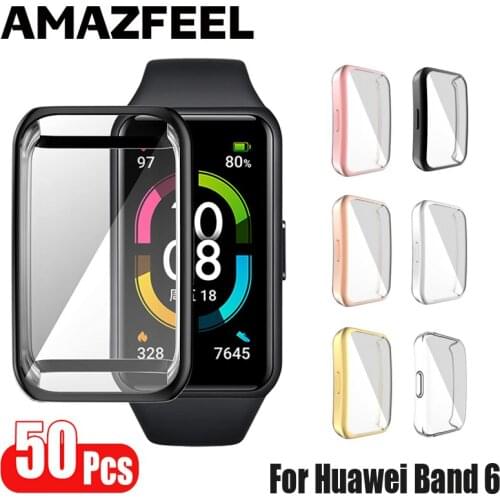 50Pcs/Pack For Huawei Band 6 Watch Case TPU Protective Cover For Huawei Honor Band 6 Screen Protector Cases Frame Bumper Shell