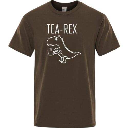 Mens T-Shirts Tea Rex funny dinosaur drink coffee T Shirts Fashion TShirt High Quality Streetwear Tops Male Tee shirt