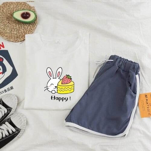 Kawaii Bunny Pajama Set Home Clothes for Women Sleep Wear Women Pajamas Summer Aesthetic Clothing Strawberry Cake Nightwear Lady