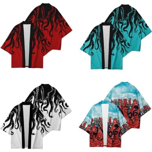 Japanese Style Octopus Print Kimono Hip Hop Cardigan Coats Harajuku Women Casual Loose Tops Streetwear Shirts