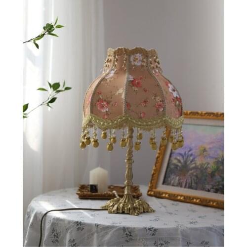 Floral fabric classical table lamp French brass decorative table lamp living room bedroom bedside table lamp