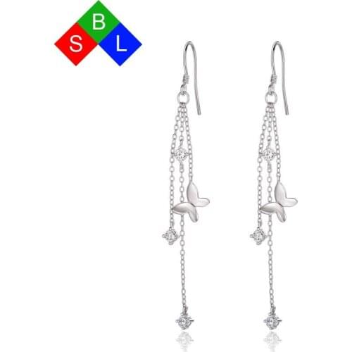 Red Trees Brand 925 Silver Fine Jewelry New Style Female Long Earrings Silver 925 With Butterfly Drop Christmas Gift For Women