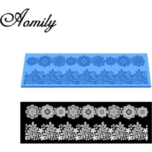 Aomily 40x12.7cm Lace Flower Wedding Cake Silicone Beautiful Flower Lace Fondant Mold Mousse Sugar Craft Icing Mat Pastry Tool