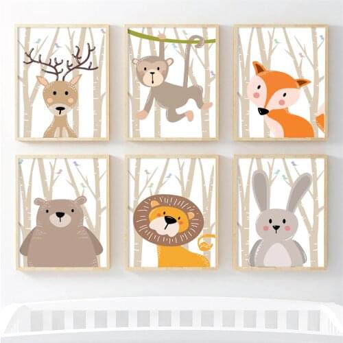 Fox Bear Lion Deer Rabbit Forest Wall Art Canvas Painting Nordic Posters And Prints Nursery Wall Pictures Baby Kids Room Decor
