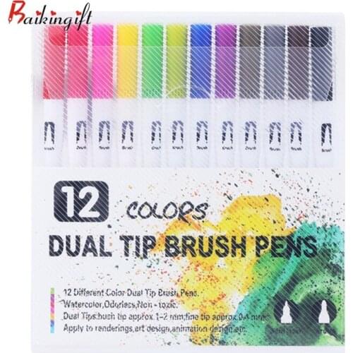 Marker Pen Set Watercolor Brush Markers highlighters Dual Tip Fineliner Drawing for school Art supplies Colors manga colores