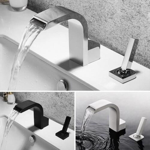 Fashion Waterfall 2 Hole 1 handle Bathroom sink Faucet Brass Cold hot water Basin mixer Tap Top Quality,Black,White,Chrome