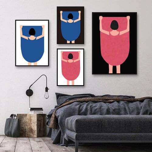 Cartoon Cute Blue Pink Dress Girl Skirt Canvas Painting Nordic Wall Art Picture Living Room Girlish Poster and Print Home Decor