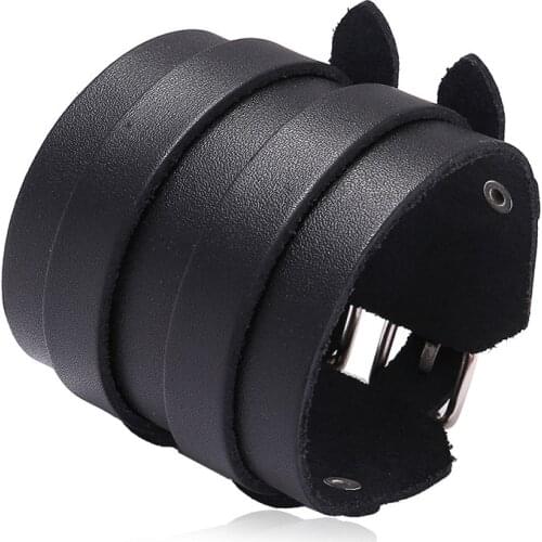 Black Brown Punk Wristband Wide Genuine Bracelets Leather Watchband Biker Cuff Wristband Men Bracelet Gifts