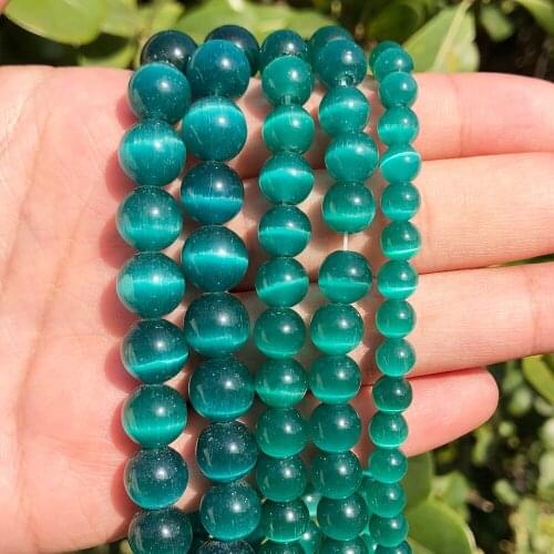 Natural Moon Stone Beads ,Opal Dark Green Cat Eye Round Loose Beads 15" Strand 4 6 8 10 12 MM Pick Size For Jewelry Making 15