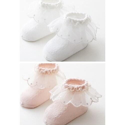 Baby Girl Cute Floor Socks Non-Slip Pink/White Lace Petals Short Socks Cotton Warm Breathable Fashion Socks 0-8 Yrs 1/2 Pairs