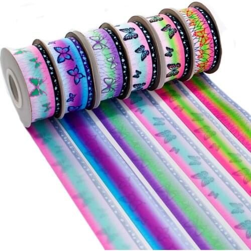 New Japanese Butterfly Pattern Kimetsu No Yaiba Double Printed Grosgrain/Satin Ribbon 10 Yards for DIY Hair Bow