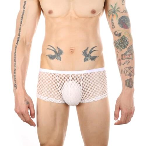 New Sexy Breathable Thin Boxer Black Men Mesh Transparent See Through U-convex Underwear Lingerie Gay Wear Pants