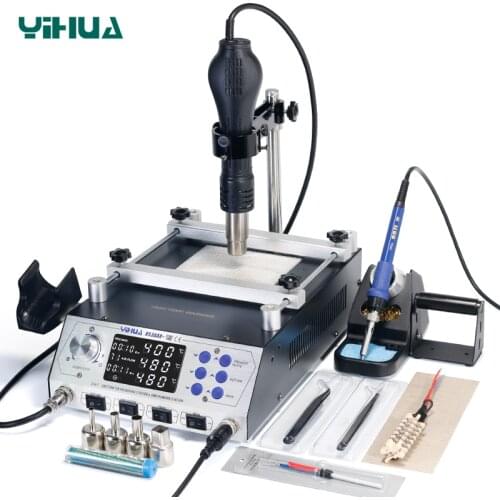 YIHUA 853AAA+Programming Controlled Welding Station 1200W Preheating Station Soldering Iron Hot Air Gun 3 in 1 Soldering Station