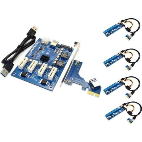 PCI-E X1To4PCI-E X16 Expansion Kit 1To4 Port PCI Express Switch Multiplier HUB 4Pin USB Riser Card for BTC Miner Mining