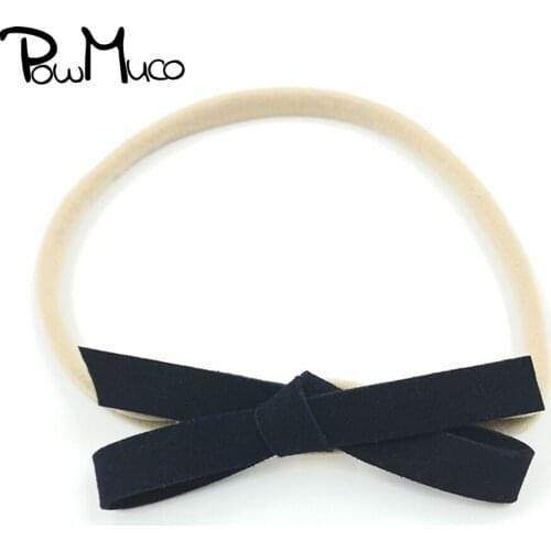 Powmuco Infant Solid Color Bowknot Elastic Traceless Nylon Headband Fashion Princess Hairband DIY Baby Headwear Birthday Gifts
