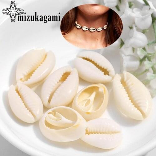 Natural Color White Cowrie Conch Shells Connect Charms Beads 10pcs/lot For DIY Bohemia Beach Jewelry Making Finding Accessories