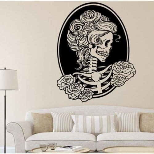 Removable Skull Head Tattoo Horror Zombie Vinyl Wall Decal Sticker Home Decor Halloween Living Room Art Poster Murals TA520