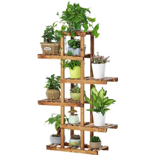 Natural Solid Wood Plants Stand Flower Pot Display Rack Creative Plant Storage Shelves Wooden Organizer for Terrace/ Patio