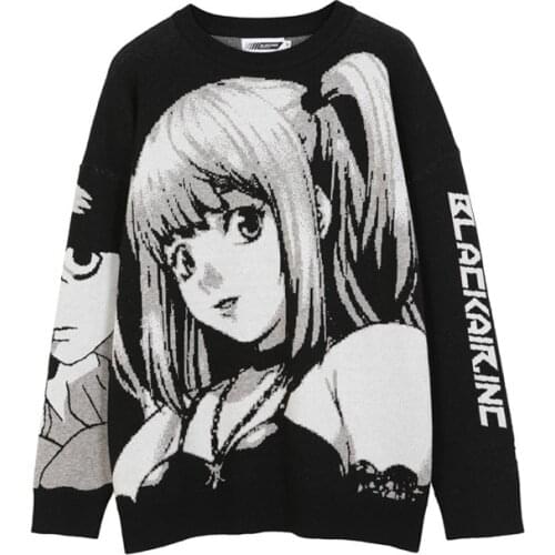 2020 Mens Cartoon Girl Knitted Loose O-Neck Sweaters Streetwear Winter HipHop Unisex Casual Vintage Oversize Couple Pullovers