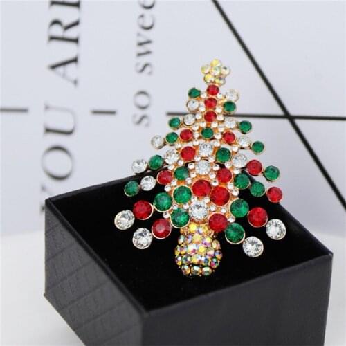 Christmas Brooches Gift Colorful Rhinestone Tree Brooch Crystal Pin Women Fashion Xmas New Year Festival Jewelry