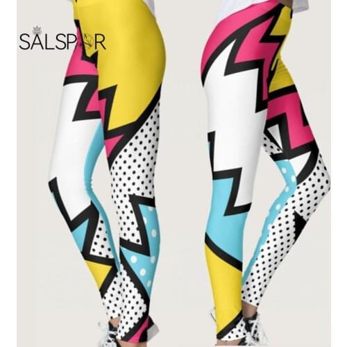 SALSPR Women Leggings Fitness Sports Leggings Sexy Color Printied Pants Gym Training Breathable High Waist Push Up Sportswear