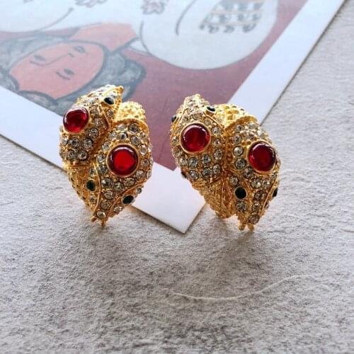 Western Silver Needle Plating Real Gold Red Gemstones Intensive Diamonds Vintage Womens Earrings