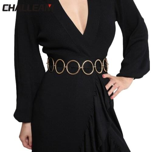 Sexy ladies belt dress ornaments silver metal big ring belt female generation fashion elegant golden ladies waist chain 393