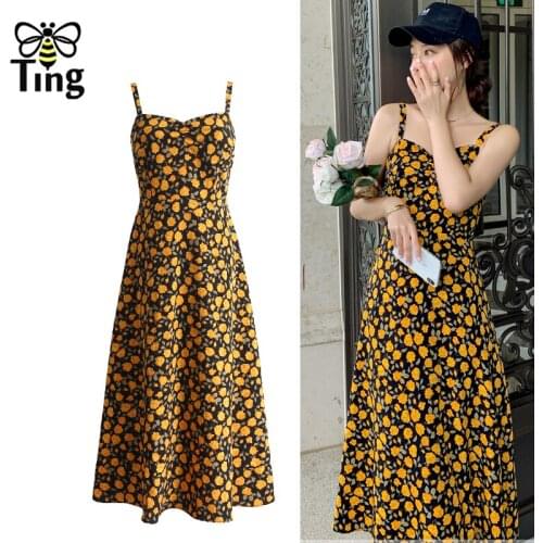 Tingfly Vintage Paris France Chic Streetwear Floral Printing Summer Strap A Line Casual Dress Women Sundress Vestidos Zevity Za