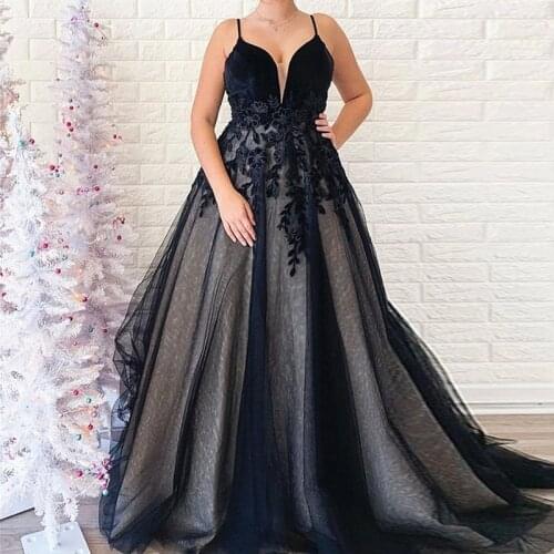 Sexy Prom Party Dresses Spaghetti Straps A Line Appplique Tulle Formal Evening Prom Gown For Woman Open Back vestidos de gala
